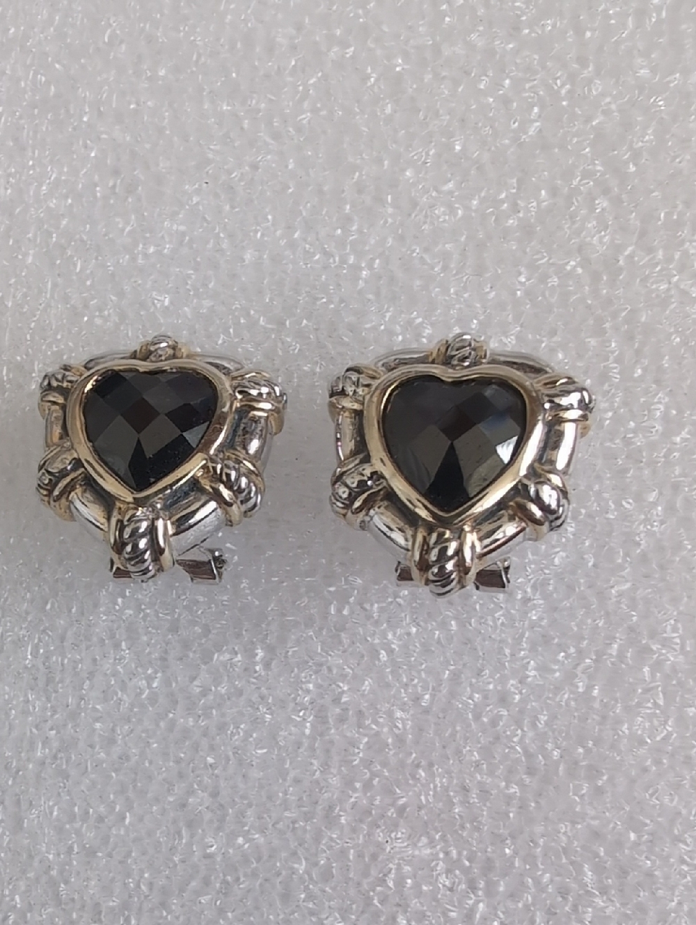 David Yurman Sterling Silver/18K Black Onyx Heart Pierced Earrings
